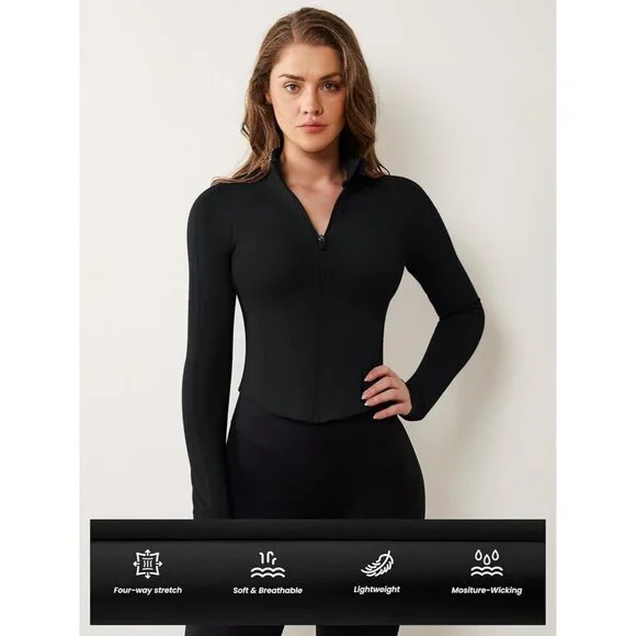 Women's Cropped Lightweight Zip Up Yoga Jacket Athletic Sportswear - Picture 5 of 5